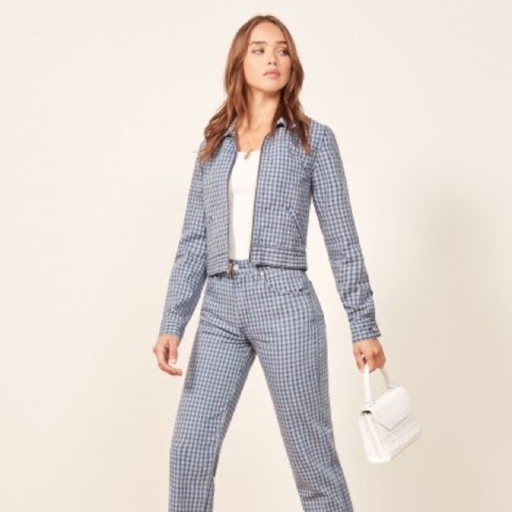 reformation plaid cropped jean zip jacket.Condition like brand new, barely wear.